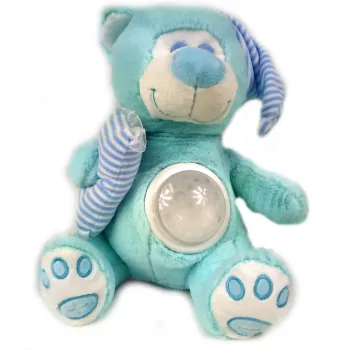 Miś projektor wyświetlający kolorowe gwiazdki na suficie