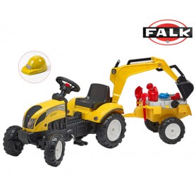 FALK Traktor RANCH żółty z przyczepą koparką