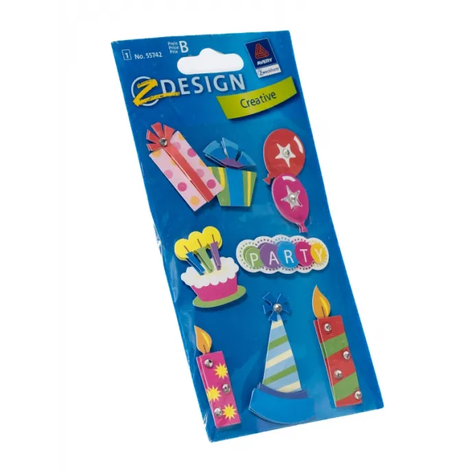 Kolorowe naklejki do ozdabiania przedmiotów na imprezy.