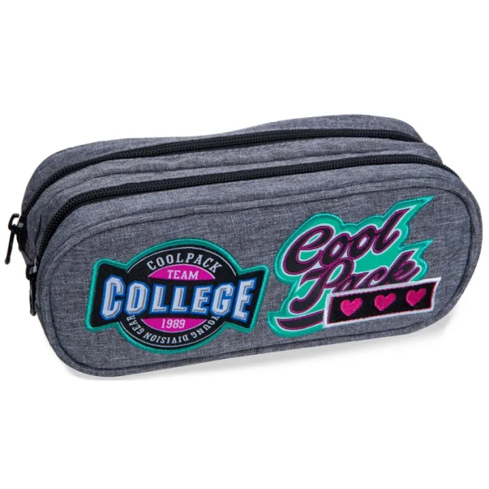 Modny piórnik podwójny w kolorze szarym