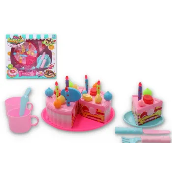 TORT URODZINOWY DO KROJENIA NACZYNIA SZTUĆCE RÓŻOWY