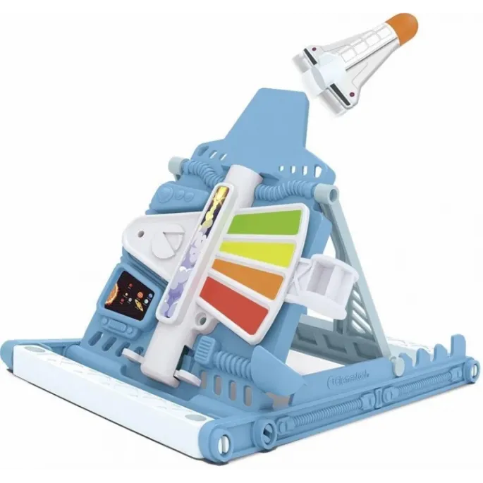 Zabawa w kosmos z osobistą rakietą i kolorowymi naklejkami.