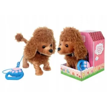 Uroczy piesek Pudel na smyczy z ruchomą głową i ogonem.