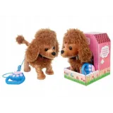 Uroczy piesek Pudel na smyczy z ruchomą głową i ogonem.