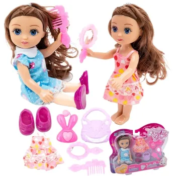 Lalka MAŁA DZIEWCZYNKA Kaibibi Brunetka 2 Sukienki A1