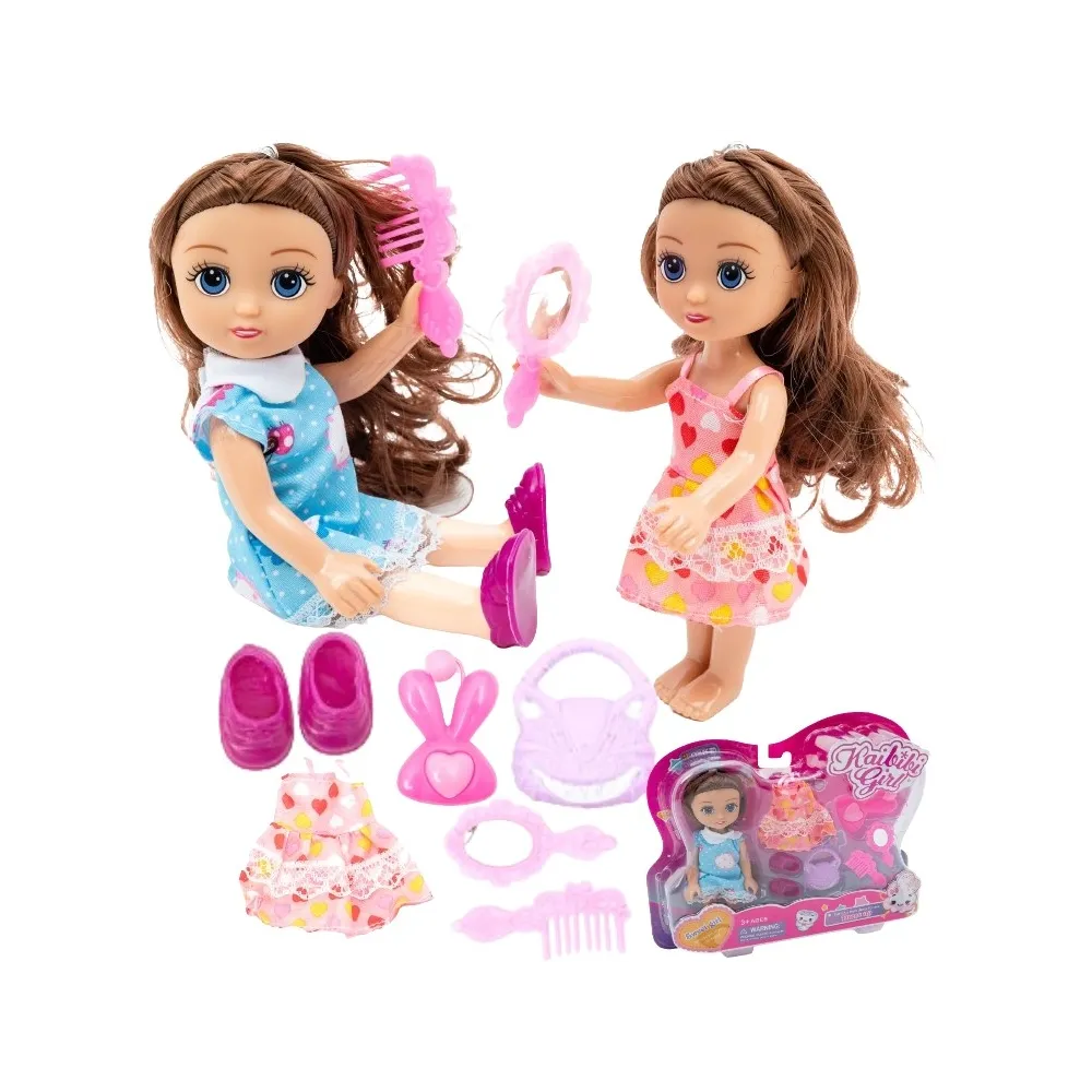 Lalka MAŁA DZIEWCZYNKA Kaibibi Brunetka 2 Sukienki A1