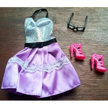 Ubranka dla Lalek SUKIENKA OKULARY BUTY spódniczka A1