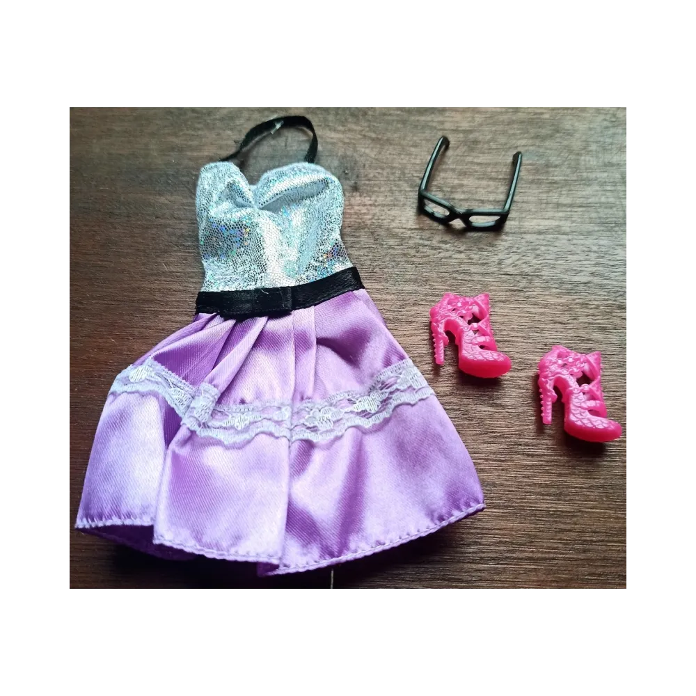 Ubranka dla Lalek SUKIENKA OKULARY BUTY spódniczka A1