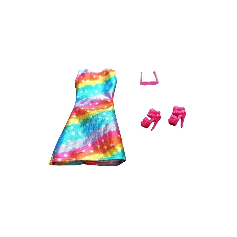 Ubranka dla Lalek SUKIENKA OKULARY BUTY suknia Ciuchy A1