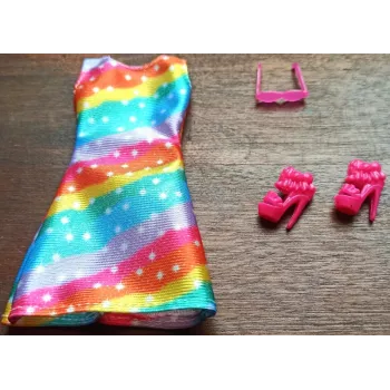 Ubranka dla Lalek SUKIENKA OKULARY BUTY suknia Ciuchy A1