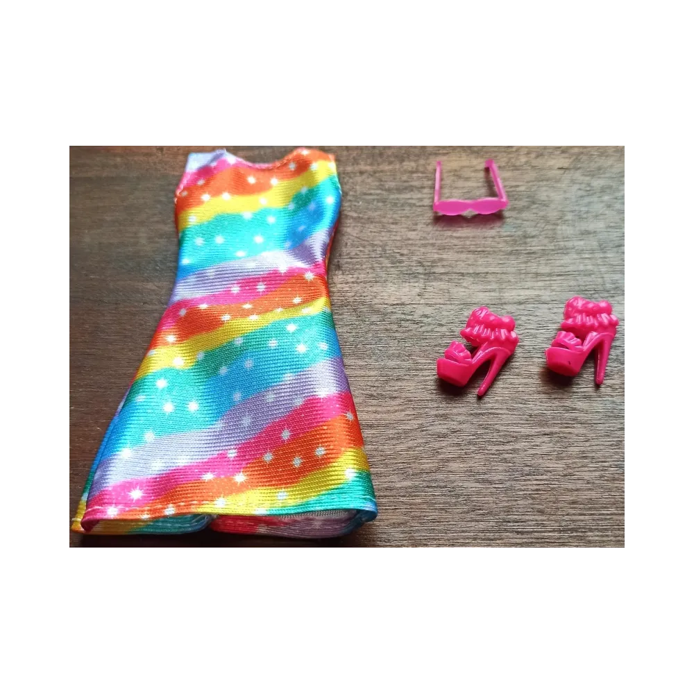 Ubranka dla Lalek SUKIENKA OKULARY BUTY suknia Ciuchy A1