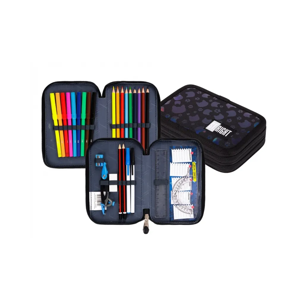 Piórnik dwupoziomowy z wyposażeniem Black cats PC-04 kotyG2