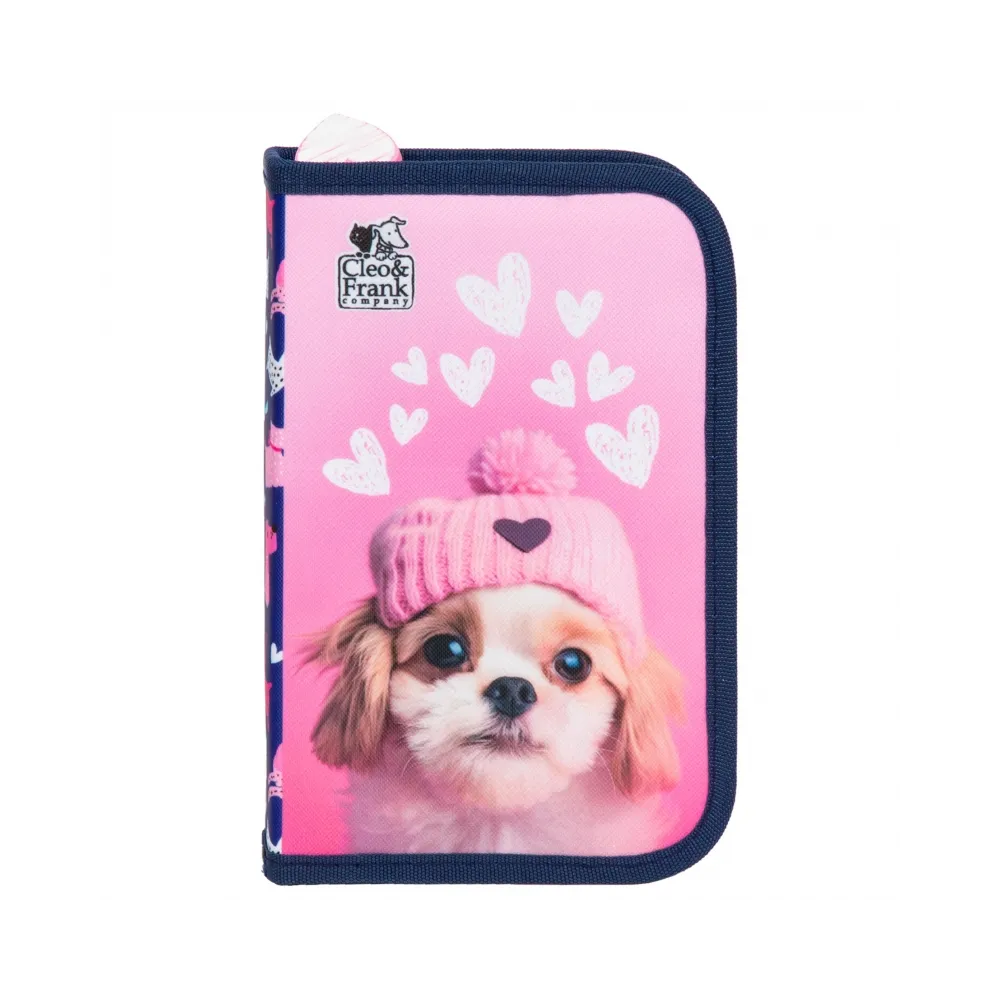 Piórnik dwuklapkowy z wyposażeniem Cleo i Frank Piesek