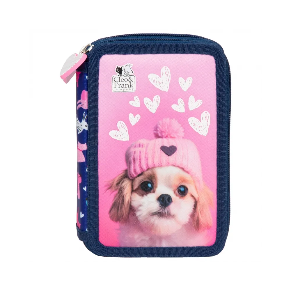 Piórnik Cleo i Frank z motywem pieska, idealny do szkoły.