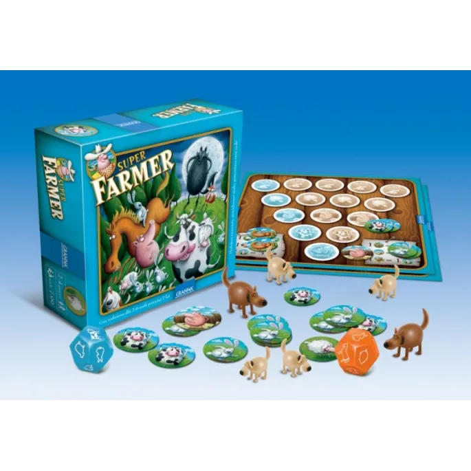 Zestaw gry Super Farmer De Lux z akcesoriami.