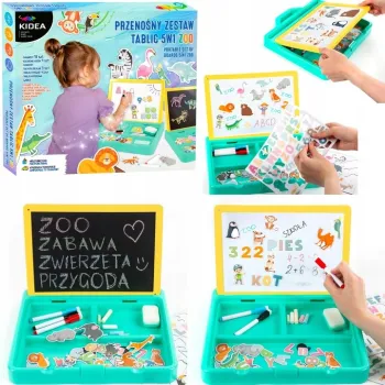 Zestaw tablic edukacyjnych z magnesami do zabawy i nauki dla dzieci.