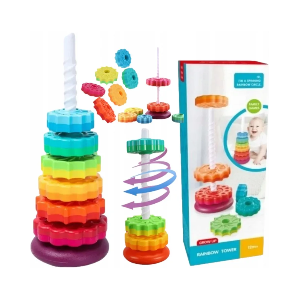 Kolorowa Tęczowa Wieża Piramidka 40 cm 6 dysków G2