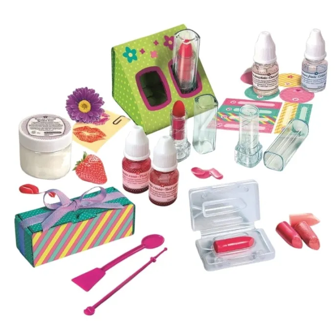 Zestaw kreatywny z szminkami i kolorowymi barwnikami