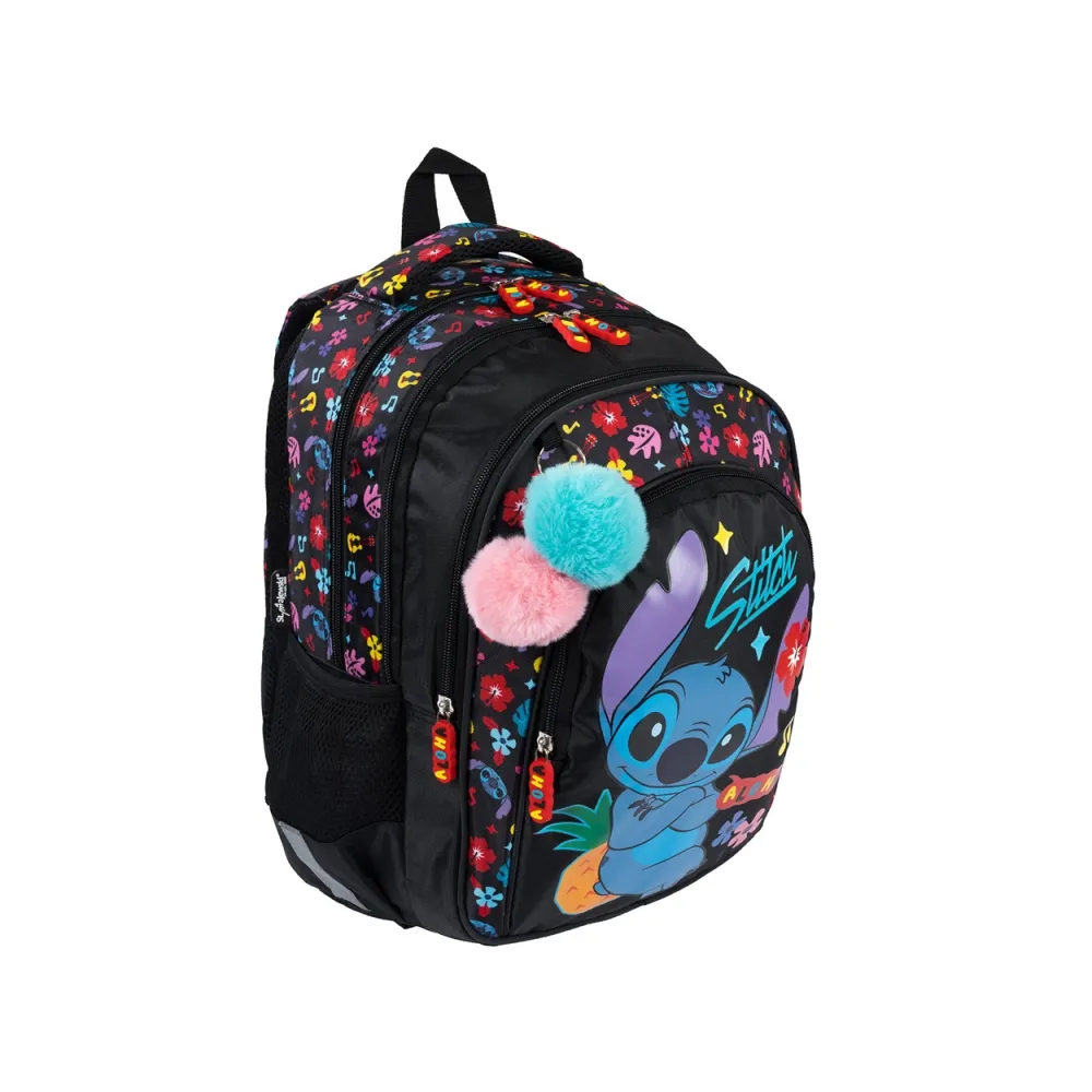 Plecak szkolny 4-komorowy Stitch Black Aloha St.Majewski G2