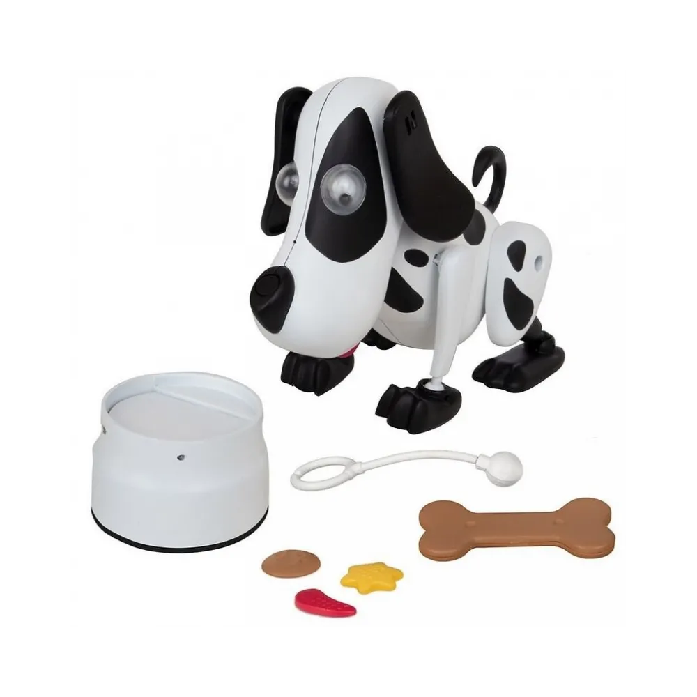 Piesek Bailey je z miski i bawi dzieci swoimi funkcjami