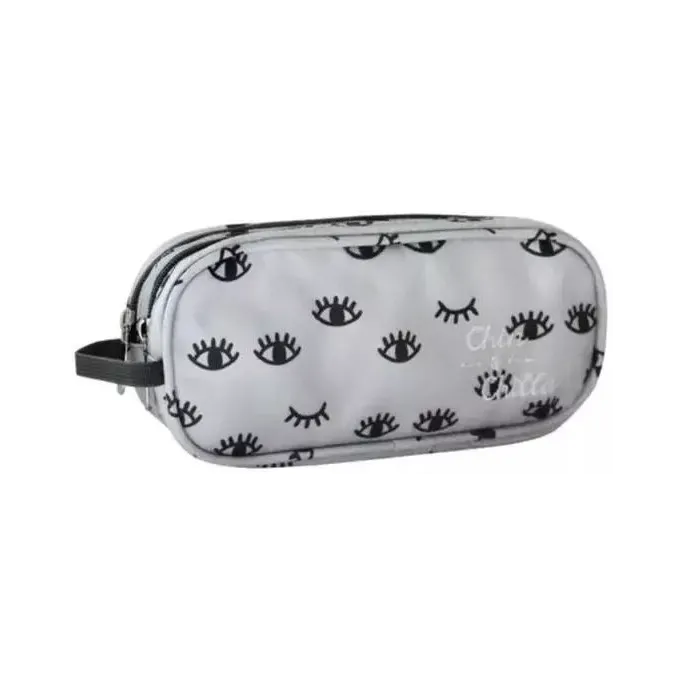 Piórnik podwójny z motywem oczu, idealny do szkoły.