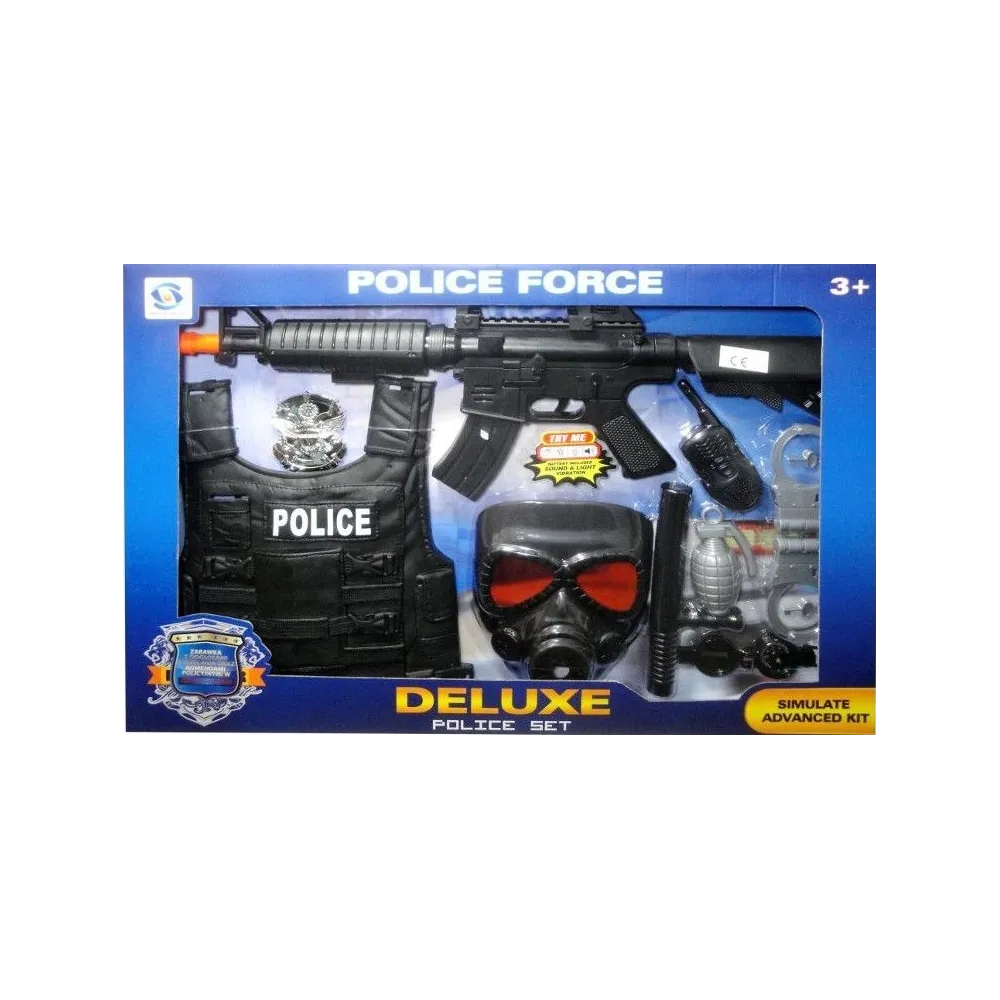 Zestaw policyjny z polskim modułem głosowym karabin kajdanki