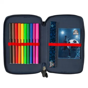 Stylowy piórnik na przybory szkolne z piłkarskim wzorem