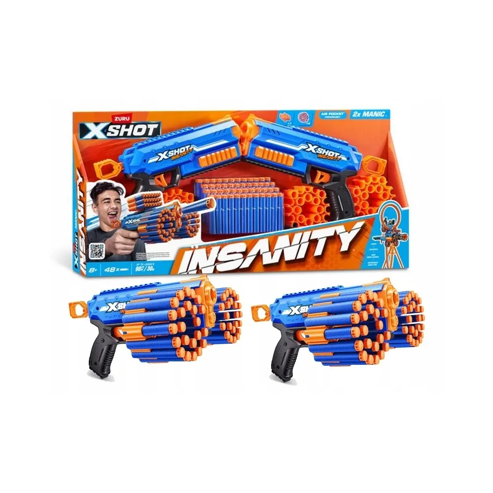 Zuru X-Shot PISTOLETY Insanity Double Manic AIR POCKETG2
