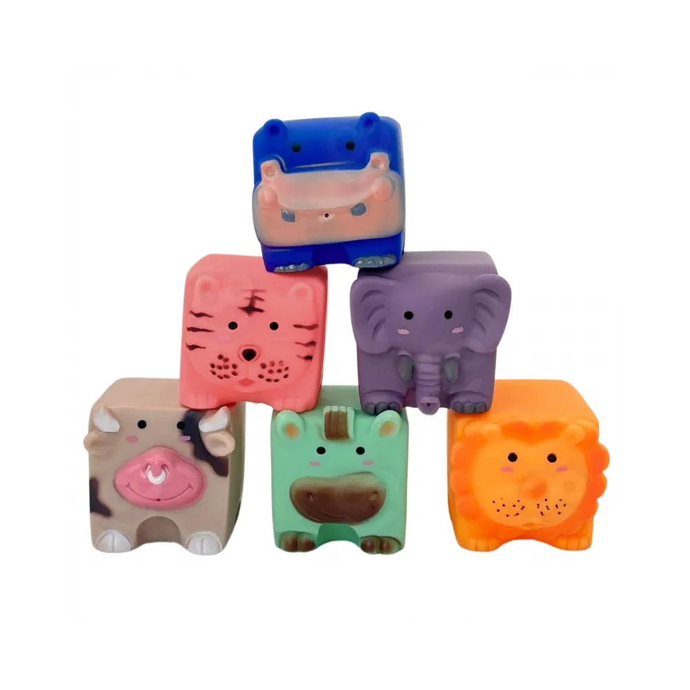 WOOPIE BABY Klocki Sensoryczne Zwierzątka Układanka do Ściskania + Dźwięk 6 el.