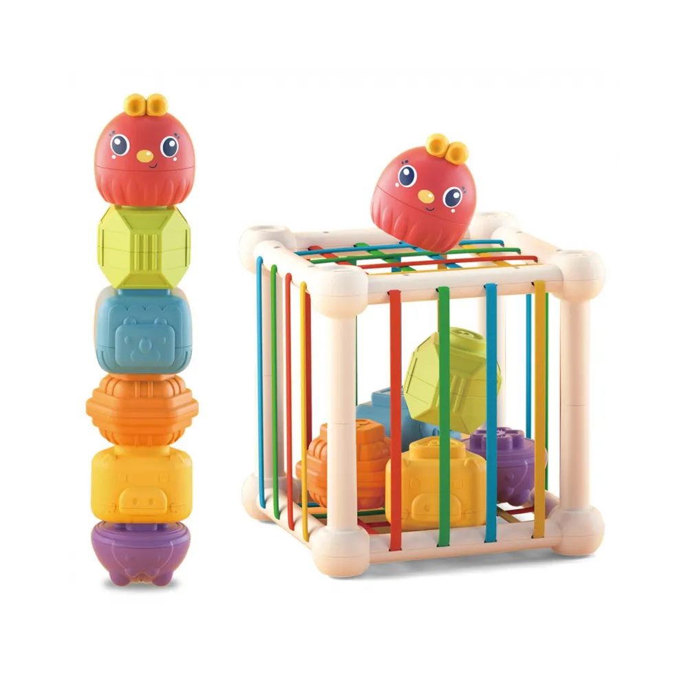 WOOPIE BABY Elastyczna Kostka Sensoryczna Sorter dla Dzieci Zwierzątka + Grzechotka 7 el.