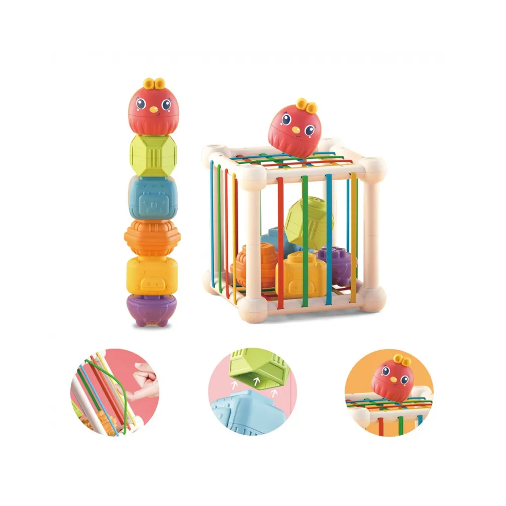 WOOPIE BABY Elastyczna Kostka Sensoryczna Sorter dla Dzieci Zwierzątka + Grzechotka 7 el.