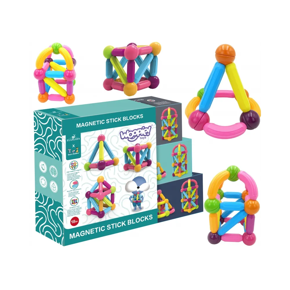 WOOPIE Magnetyczne Klocki Konstrukcyjne Edukacyjne Duże Grube 28 el.