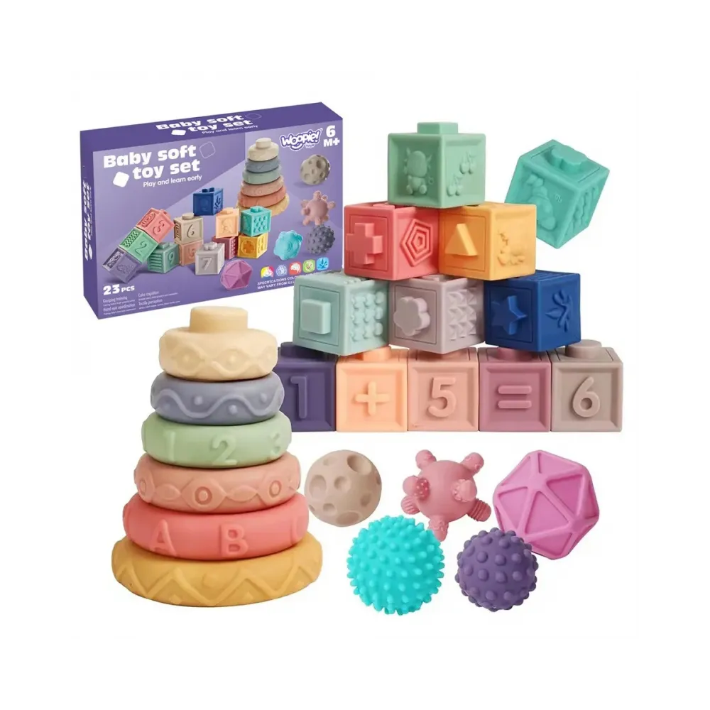 Klocki sensoryczne Woopie Baby różne kształty do nauki liczenia i zabawy