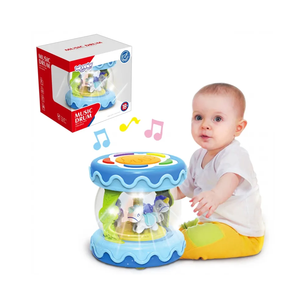 WOOPIE BABY Bębenek Pozytywka Projektor 3w1 Zabawka Muzyczna dla Niemowląt + Walec Roller do Nauki Raczkowania