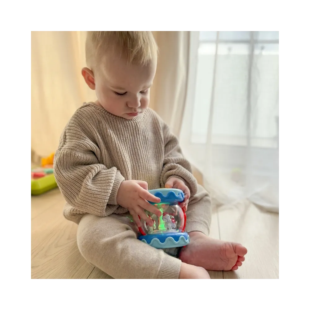 WOOPIE BABY Bębenek Pozytywka Projektor 3w1 Zabawka Muzyczna dla Niemowląt + Walec Roller do Nauki Raczkowania