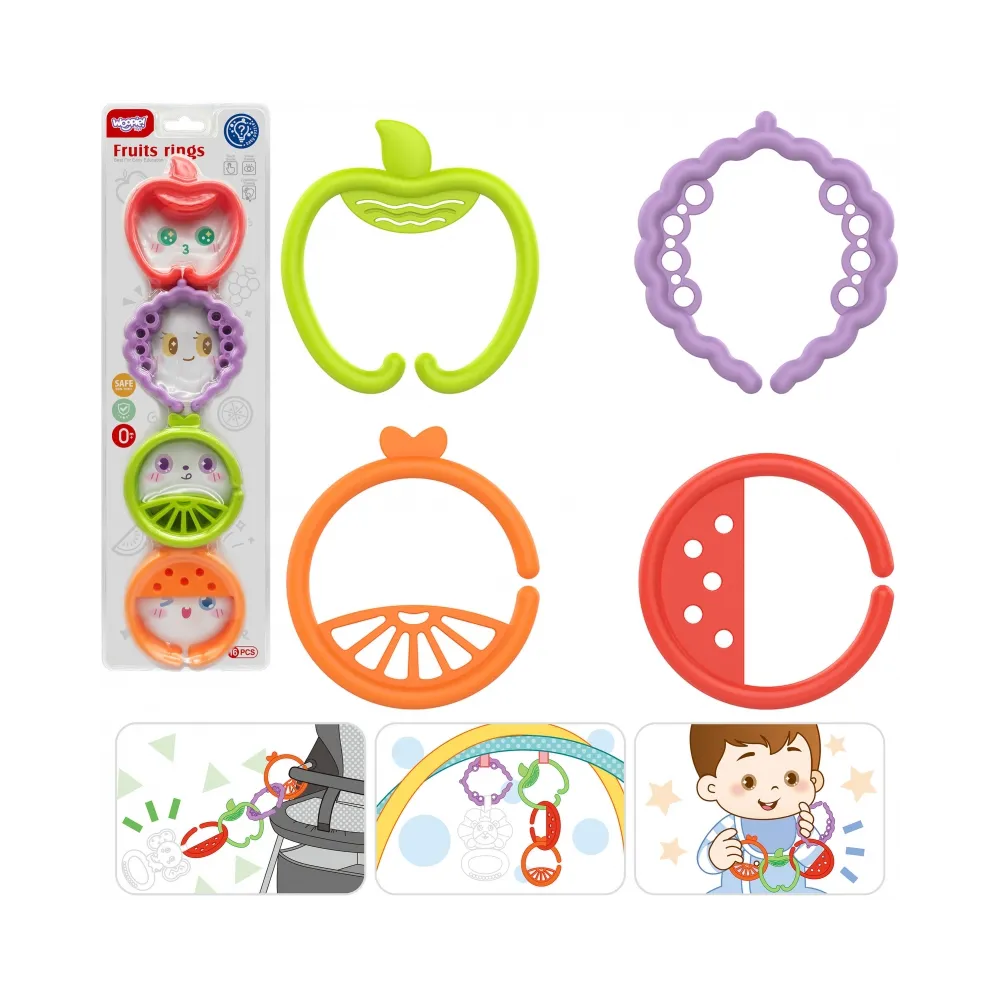WOOPIE BABY Zabawka Sensoryczna Gryzaki dla Niemowląt Zawieszki Owoce Łańcuszek 4 el.