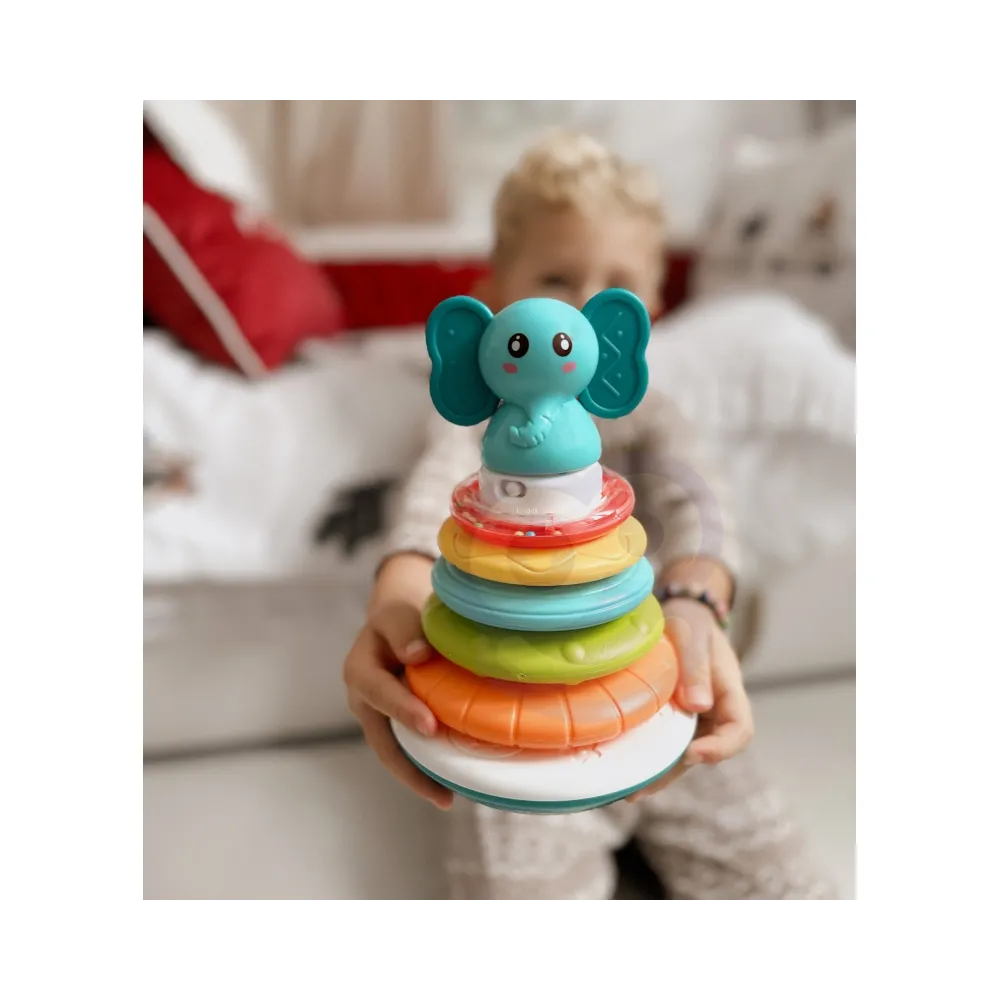 WOOPIE BABY Piramida Wieża Interaktywna Słonik z Obręczami Grzechotka