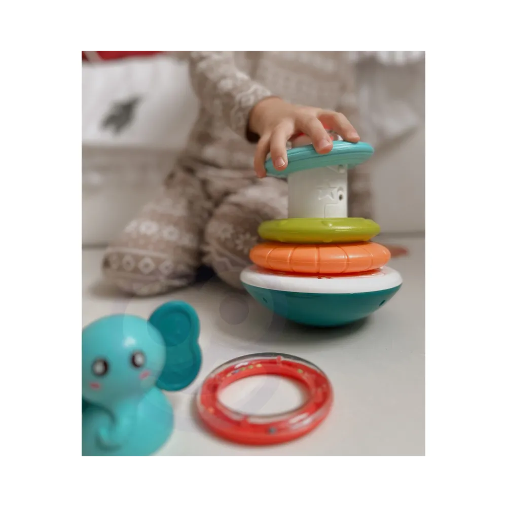 WOOPIE BABY Piramida Wieża Interaktywna Słonik z Obręczami Grzechotka