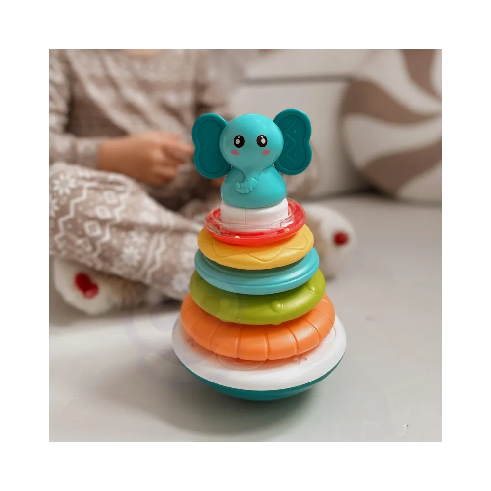 WOOPIE BABY Piramida Wieża Interaktywna Słonik z Obręczami Grzechotka