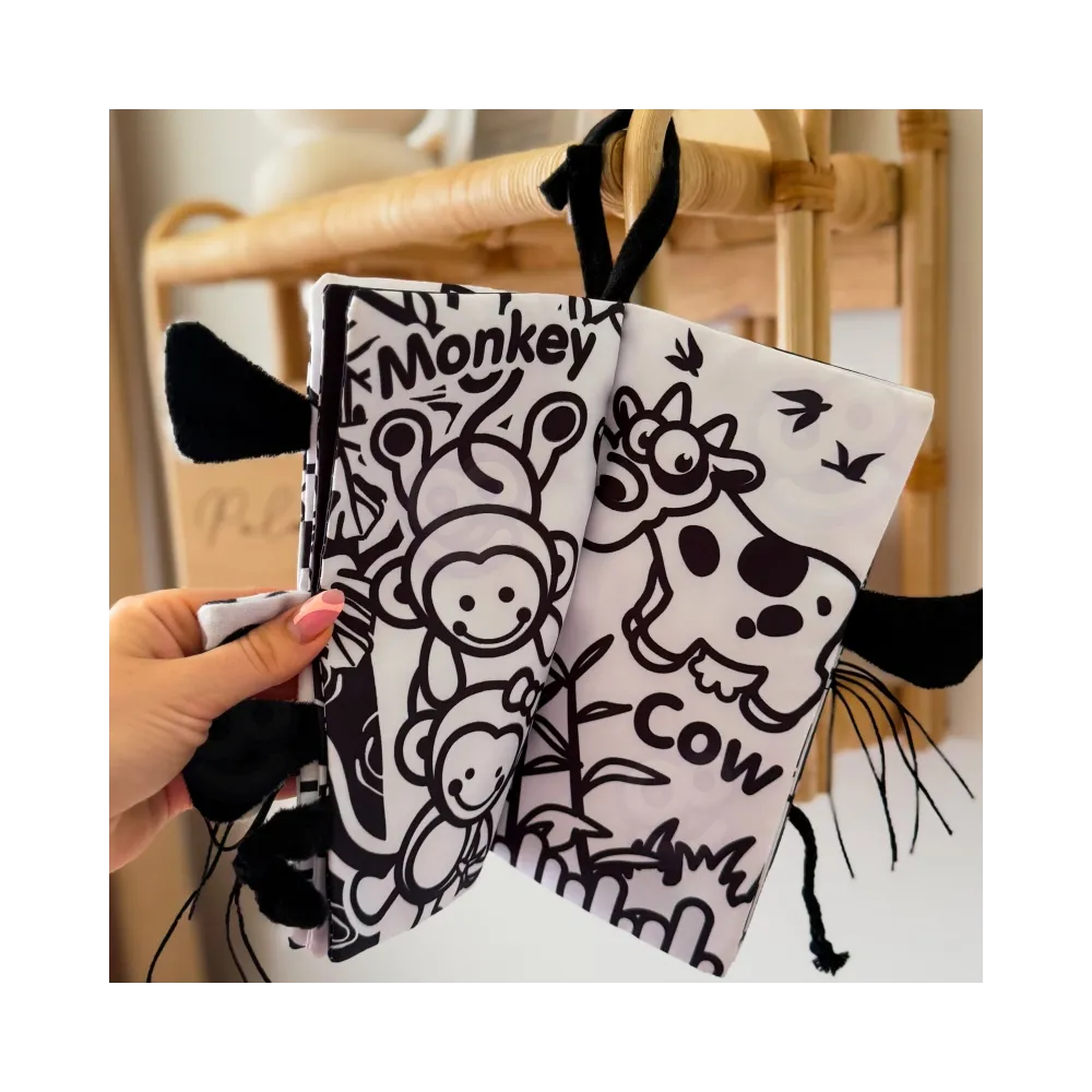 Czarno-białe ilustracje wspierające rozwój zmysłów