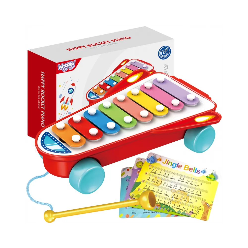 Cymbałki w kształcie czerwonej rakiety kosmicznej na białym tle