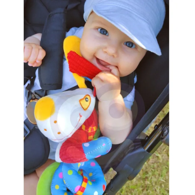 Edukacyjna zawieszka dla niemowląt w pastelowych kolorach.