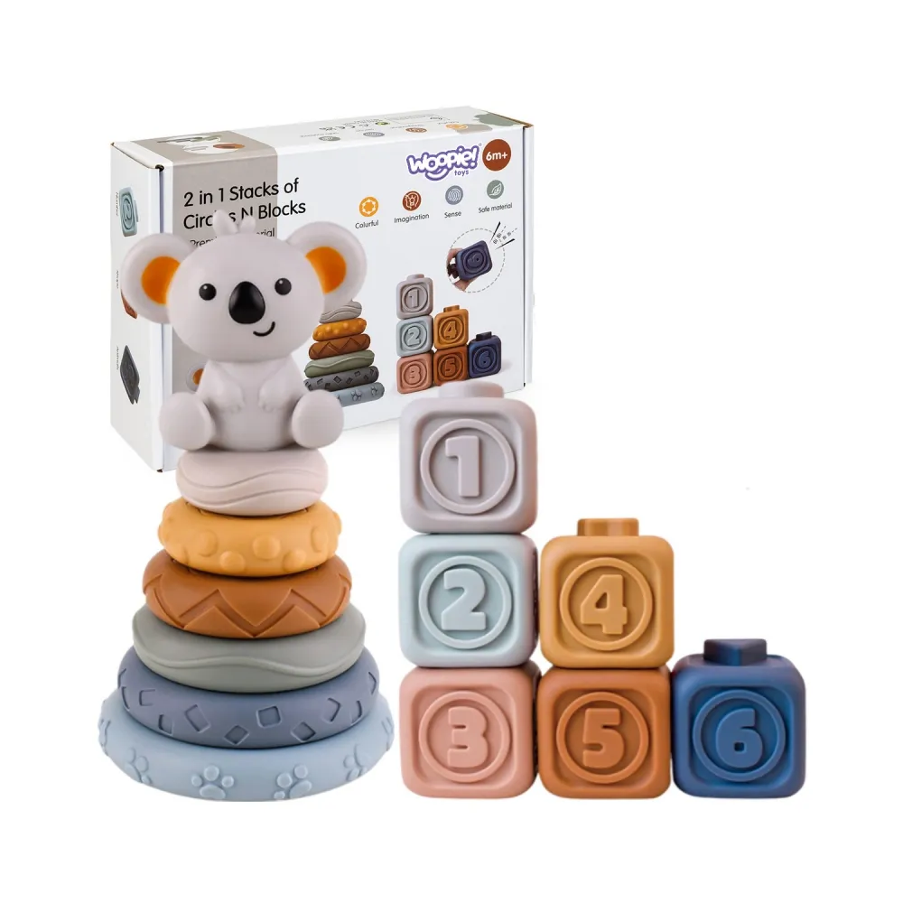 WOOPIE BABY Miękkie Gumowe Klocki Sensoryczne Zestaw 3w1 Miś