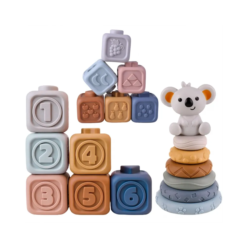 WOOPIE BABY Miękkie Gumowe Klocki Sensoryczne Zestaw 3w1 Miś