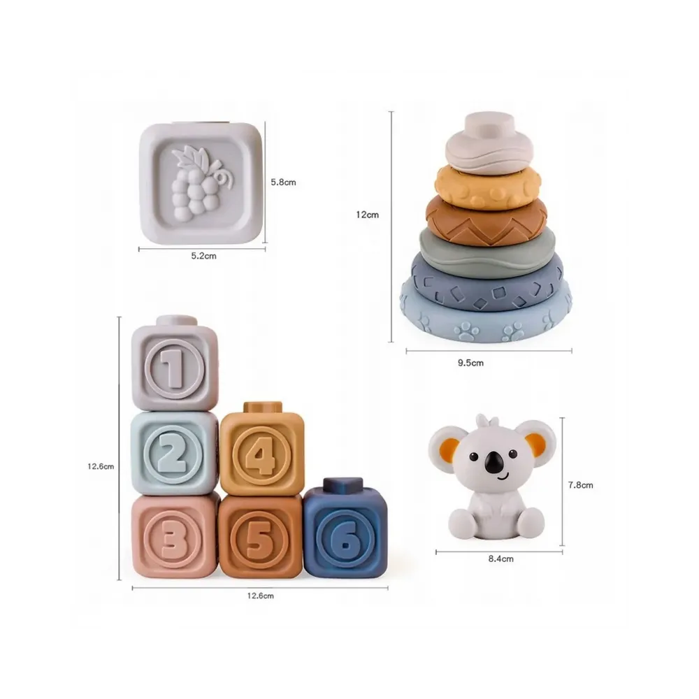 WOOPIE BABY Miękkie Gumowe Klocki Sensoryczne Zestaw 3w1 Miś