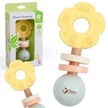 CLASSIC WORLD Drewniana Pastelowa Grzechotka Gryzak 2w1 Kwiatuszek 0+