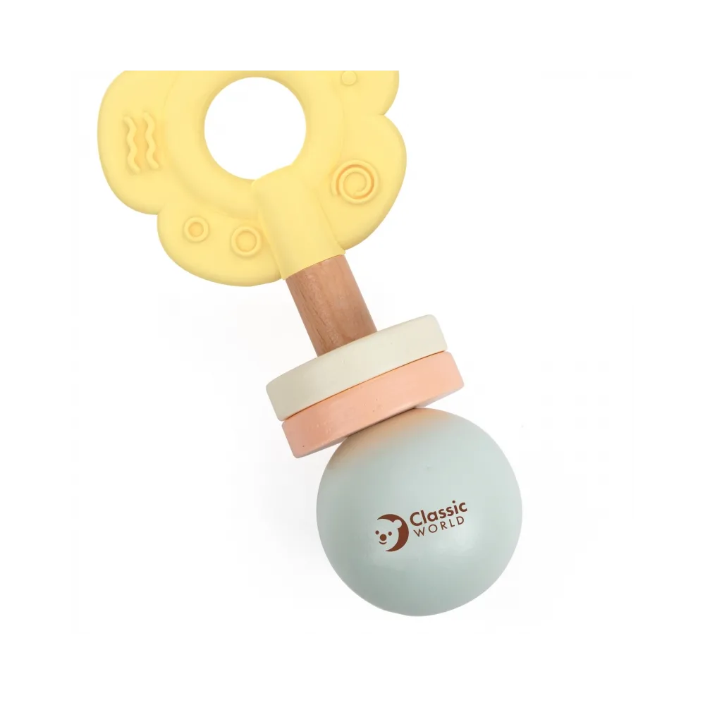 CLASSIC WORLD Drewniana Pastelowa Grzechotka Gryzak 2w1 Kwiatuszek 0+