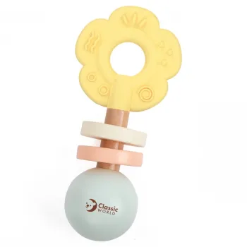 CLASSIC WORLD Drewniana Pastelowa Grzechotka Gryzak 2w1 Kwiatuszek 0+