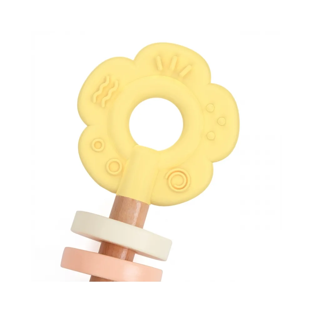 CLASSIC WORLD Drewniana Pastelowa Grzechotka Gryzak 2w1 Kwiatuszek 0+