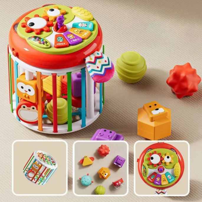 Zestaw klocków z różnymi fakturami i kształtami od WOOPIE